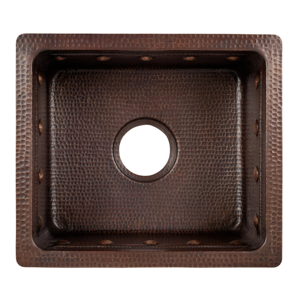 16" Gourmet Rectangular Hammered Copper Bar/Prep Sink w/ Barrel Strap Design