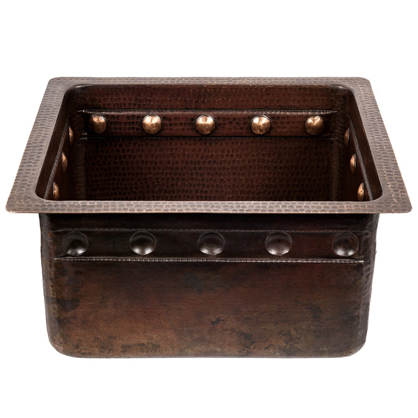 16" Gourmet Rectangular Hammered Copper Bar/Prep Sink w/ Barrel Strap Design