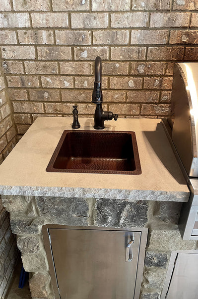 16" Square Hammered Copper Bar/Prep Sink with 3.5" Drain Opening