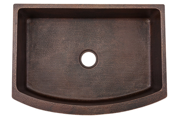 30" Hammered Copper Kitchen Rounded Apron Single Basin Sink