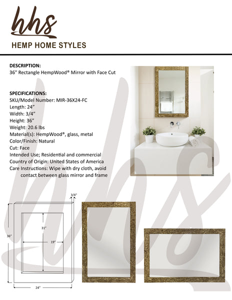 Hemp Home Styles MIR-36X24-FC 36" Rectangle HempWood® Frame Mirror with Face Cut