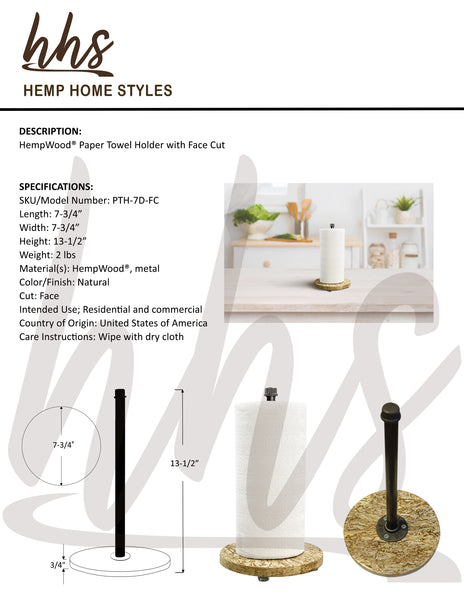 Hemp Home Styles PTH-7D-FC HempWood® Paper Towel Holder with Face Cut