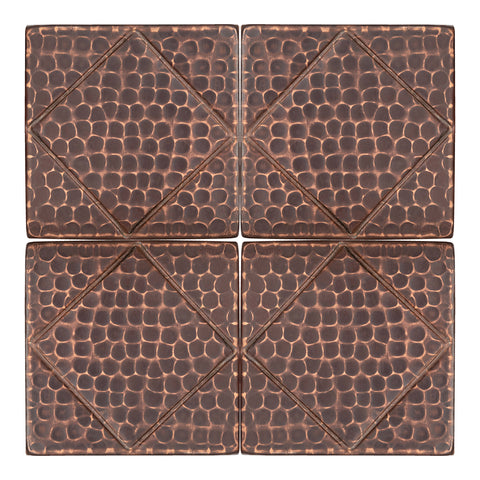 T4DBD_PKG4 - 4" x 4" Hammered Copper Tile with Diamond Design - Quantity 4