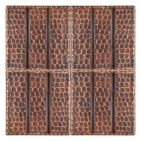 T4DBL_PKG4 - 4" x 4" Hammered Copper with Linear Tile Design - Quantity 4