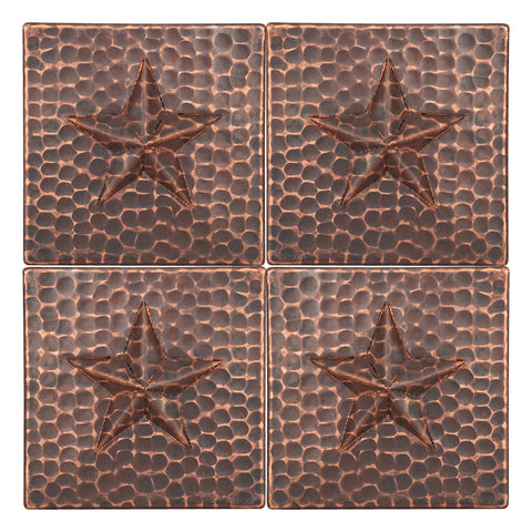 T4DBS_PKG4 - 4" x 4" Hammered Copper Star Tile - Quantity 4