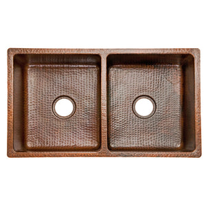 K50DB33199- 33" Hammered Copper Kitchen 50/50 Double Basin Sink