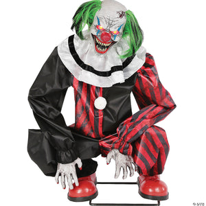 Halloween Animated Crouching Red Clown Prop