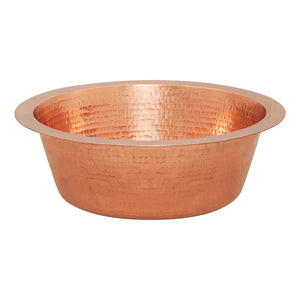 BR14PC2 - 14" Round Hammered Copper Bar Sink with 2" Drain Opening in Polished Copper