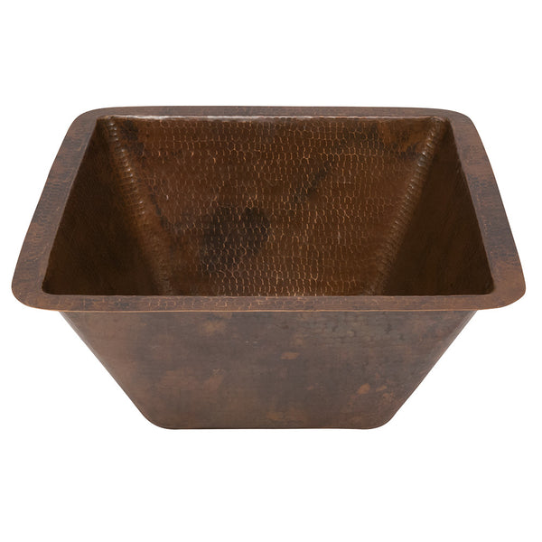BS15DB2 - 15" Square Hammered Copper Bar/Prep Sink w/  2" Drain Opening