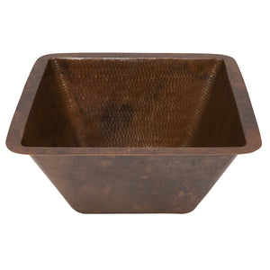 BS15DB3 - 15" Square Hammered Copper Bar/Prep Sink w/  3.5" Drain Opening