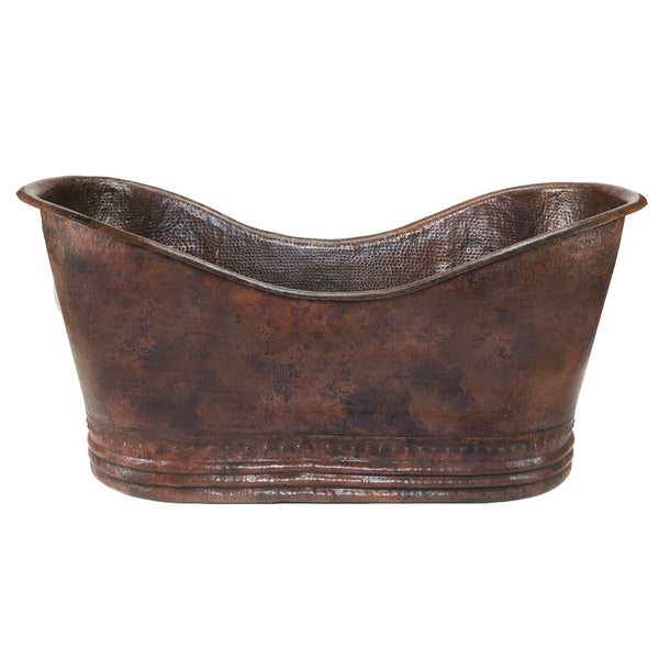 Premier Copper Products BTD67DB - 67" Hammered Copper Double Slipper Bathtub