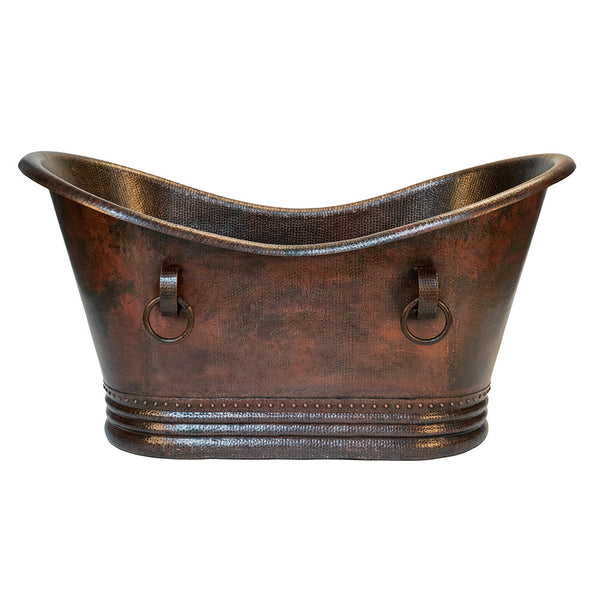 Premier Copper Products BTDR60DB - 60" Hammered Copper Double Slipper Bathtub With Rings