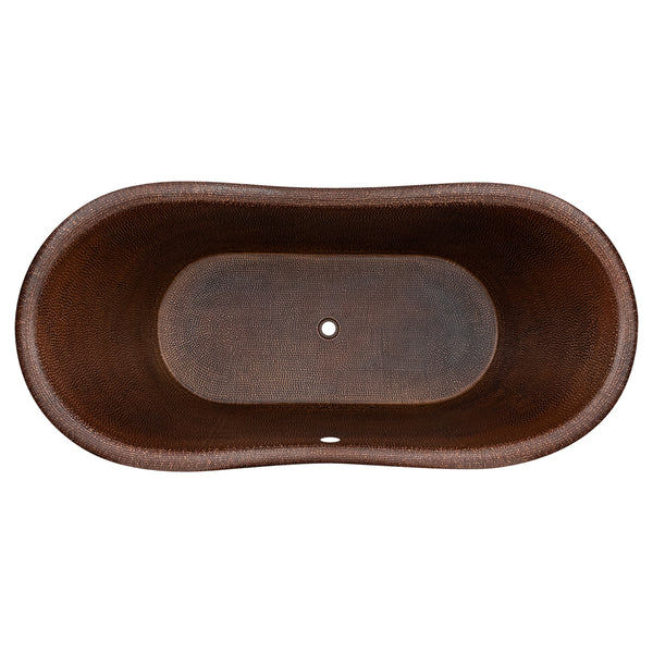 Premier Copper Products BTDR72DBOF - 72" Hammered Copper Modern Style Bathtub with Overflow Holes