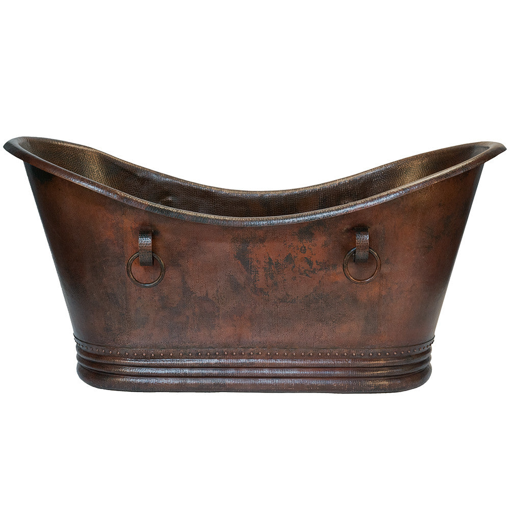 Premier Copper Products BTDR72DB - 72" Hammered Copper Double Slipper Bathtub With Rings