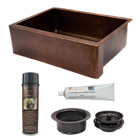 KSP3_KASDB30229 - 30" Hammered Copper Kitchen Apron Single Basin Sink with Matching Drain and Accessories