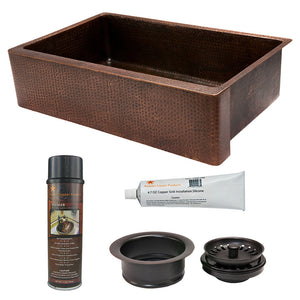 KSP3_KASDB35229 - 35" Hammered Copper Kitchen Apron Single Basin Sink with Matching Drain and Accessories