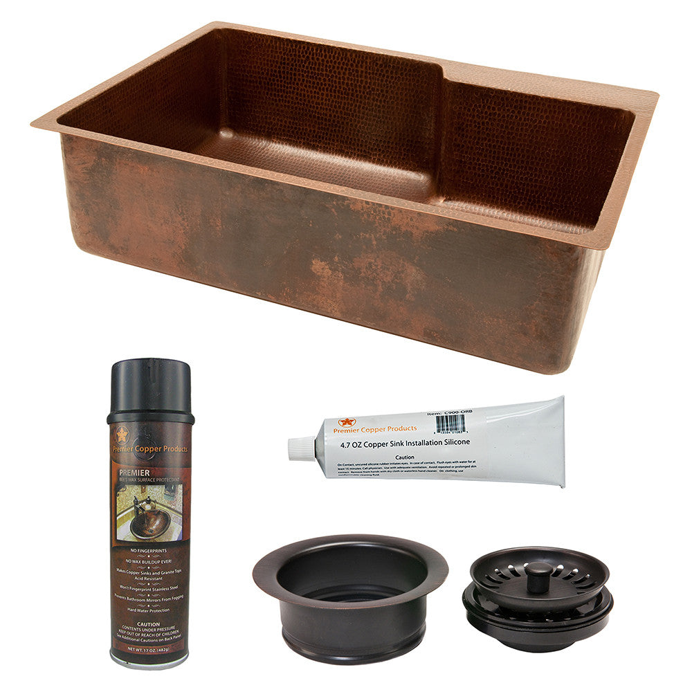 KSP3_KSFDB33229 - 33" Hammered Copper Kitchen Single Basin Sink with Matching Drain and Accessories