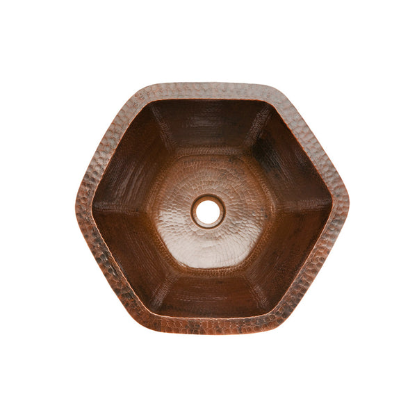 LH15.5DB - Hexagon Under Counter Hammered Copper Sink