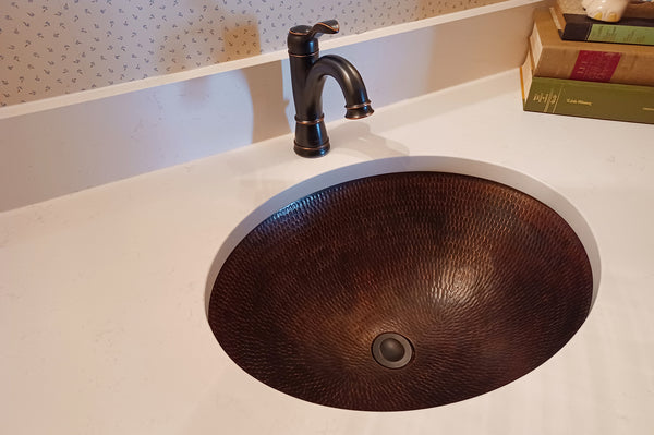 LO17FDB - Small Oval Under Counter Hammered Copper Sink