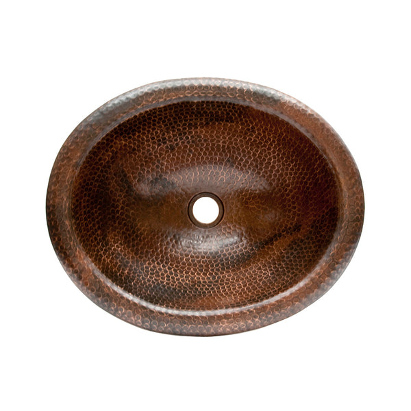 LO18RDB - Wide Rim Oval Self Rimming Hammered Copper Sink