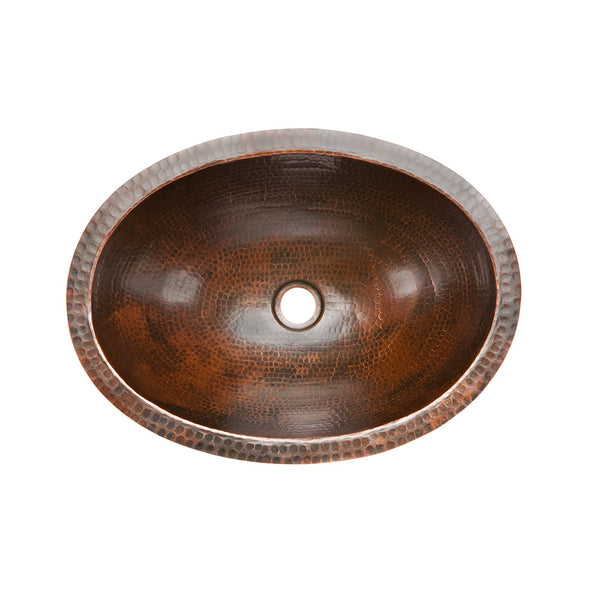LO19FDB - Oval Under Counter Hammered Copper Bathroom Sink