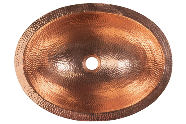 19" Oval Under Counter Hammered Copper Bathroom Sink in Polished Copper