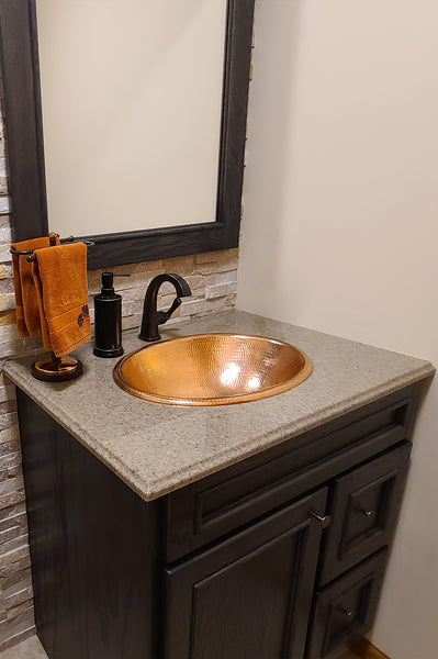19" Oval Under Counter Hammered Copper Bathroom Sink in Polished Copper