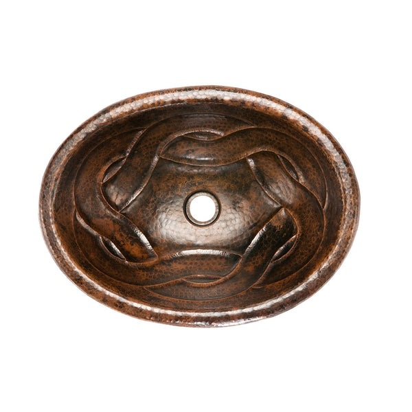 LO19RBDDB - Oval Braid Self Rimming Hammered Copper Sink