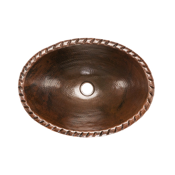 LO19RRDB - Oval Roped Rim Self Rimming Hammered Copper Sink
