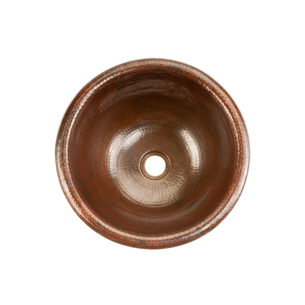 LR14RDB - Small Round Self Rimming Hammered Copper Sink