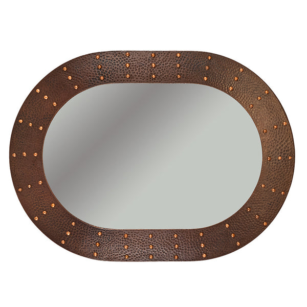 MFO3526-RI - 35" Hand Hammered Oval Copper Mirror with Hand Forged Rivets