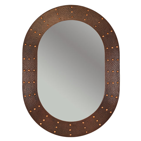 MFO3526-RI - 35" Hand Hammered Oval Copper Mirror with Hand Forged Rivets
