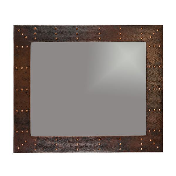 MFREC3631-RI - 36" Hand Hammered Rectangle Copper Mirror with Hand Forged Rivets