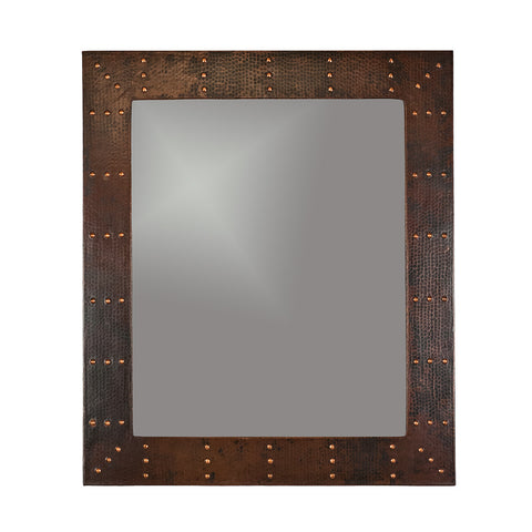 MFREC3631-RI - 36" Hand Hammered Rectangle Copper Mirror with Hand Forged Rivets