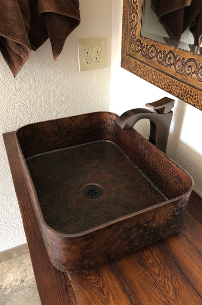 19" Rectangle Tub Hand Forged Old World Copper Vessel Sink