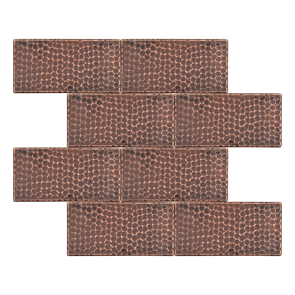 T36DBH_PKG8 - 3" x 6" Hammered Copper Tile - Quantity 8