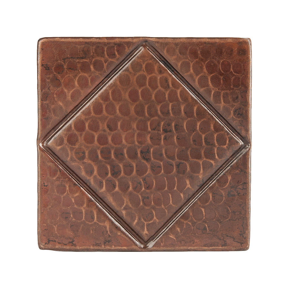 T4DBD - 4" x 4" Hammered Copper Tile with Diamond Design