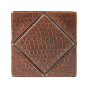 T4DBD - 4" x 4" Hammered Copper Tile with Diamond Design
