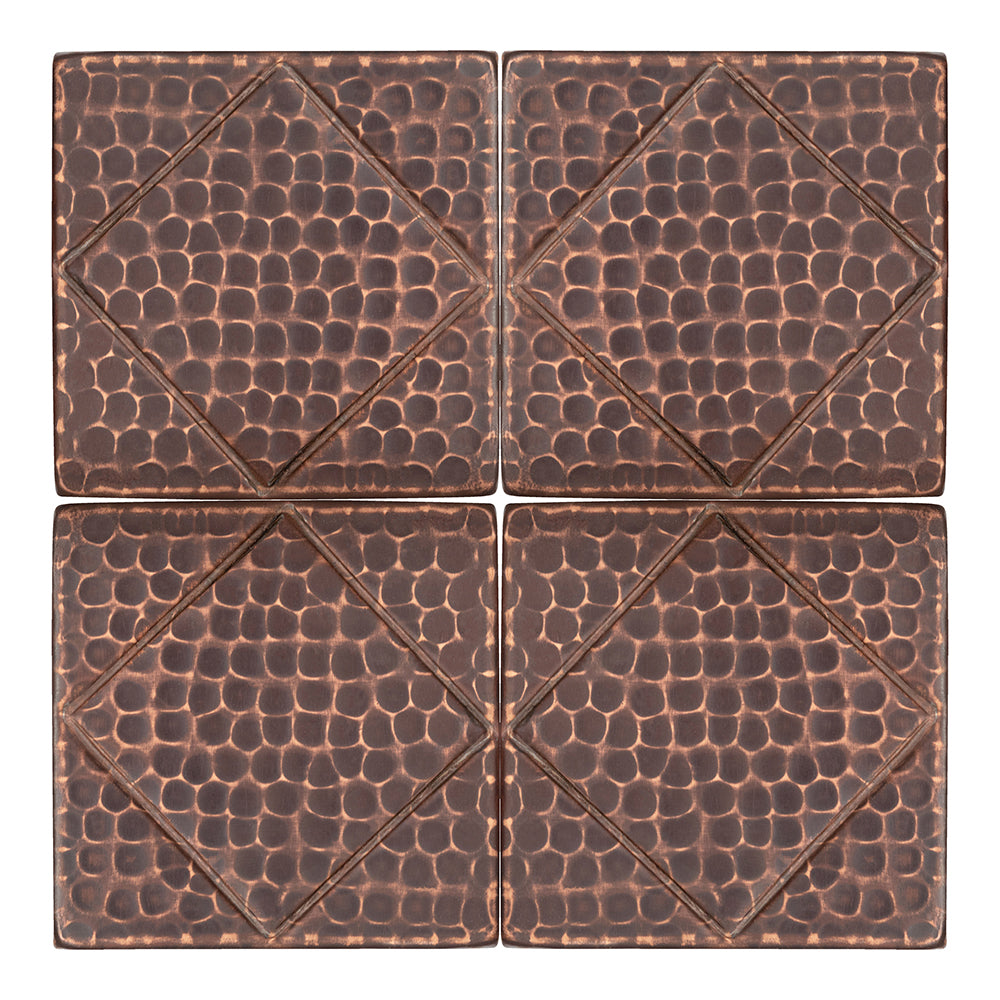T4DBD_PKG4 - 4" x 4" Hammered Copper Tile with Diamond Design - Quantity 4