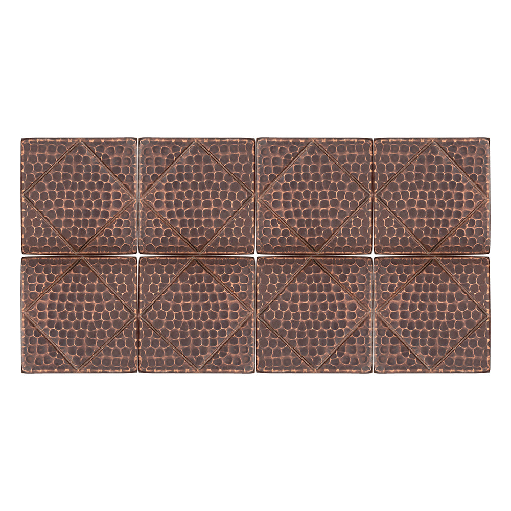 T4DBD_PKG8 - 4" x 4" Hammered Copper Tile with Diamond Design - Quantity 8