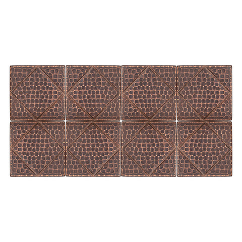 T4DBD_PKG8 - 4" x 4" Hammered Copper Tile with Diamond Design - Quantity 8