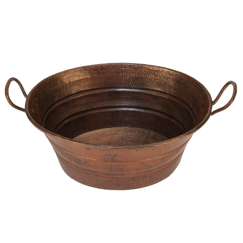 VOB16DB - Oval Bucket Vessel Hammered Copper Sink with Handles