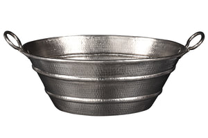 Oval Bucket Vessel Hammered Copper Sink with Handles in Nickel