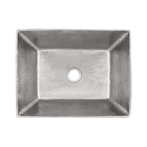 Premier Copper Products VREC17WEN - 17" Rectangle Wired Rim Vessel Hammered Copper Sink in Nickel