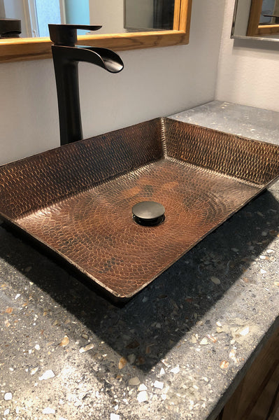 20" Rectangle Vessel Hammered Copper Sink
